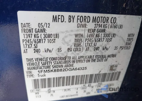 2013 Ford Explorer from USA, damaged, VIN 1FM5K8B82DGA64325